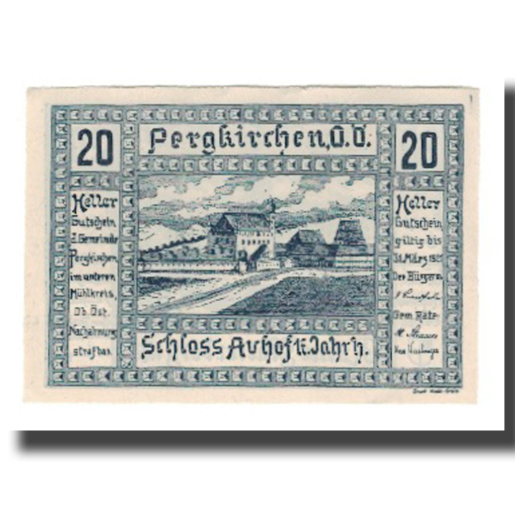 Banknote, Austria, Pergkirchen O.Ö. Gemeinde, 20 Heller, paysage, 1921
