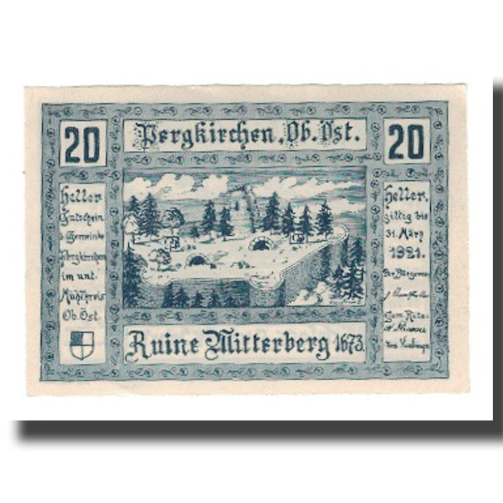 Banknote, Austria, Pergkirchen O.Ö. Gemeinde, 20 Heller, paysage, 1921