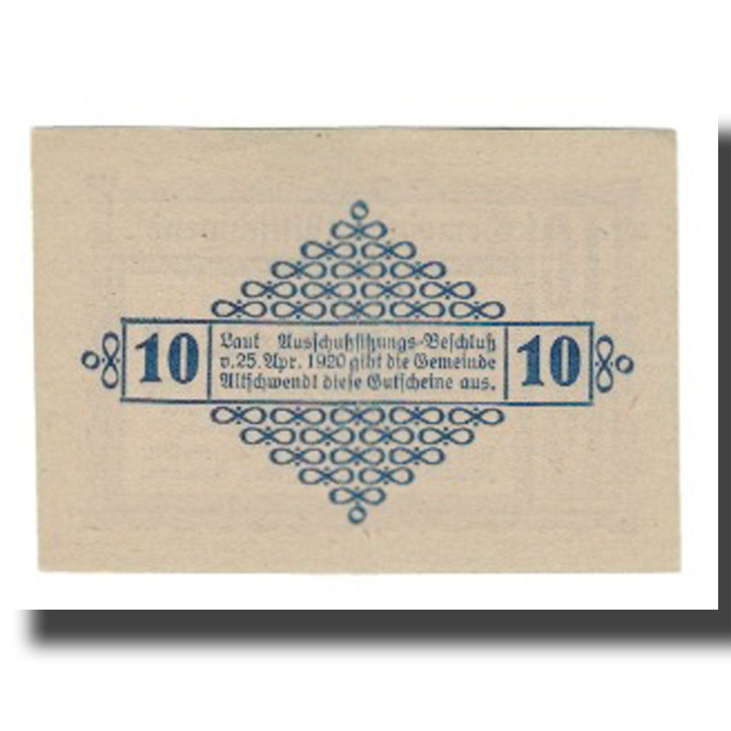 Banknot, Austria, Altschwendt O.Ö. Gemeinde, 10 Heller, valeur faciale, 1920
