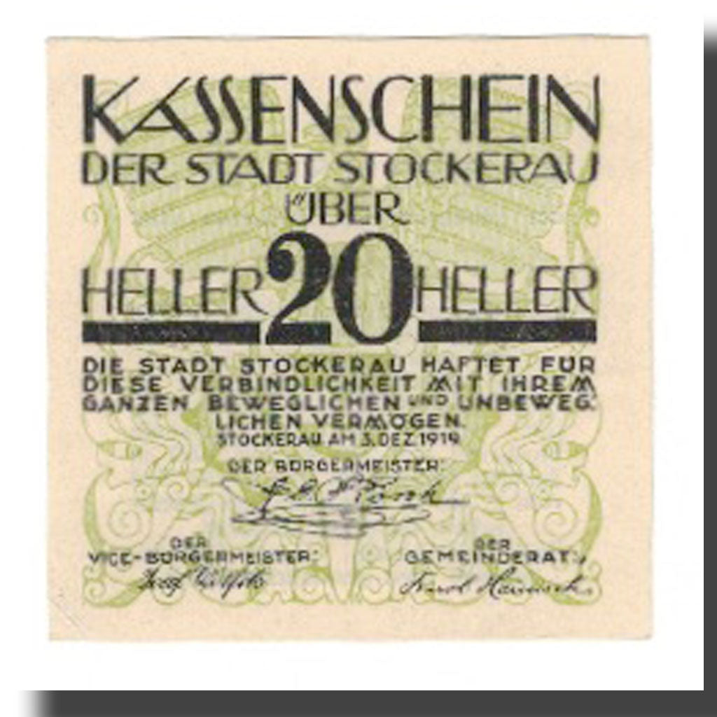 Banknot, Austria, Stockerau N.Ö. Stadt, 20 Heller, Texte, 1920, 1920-08-15