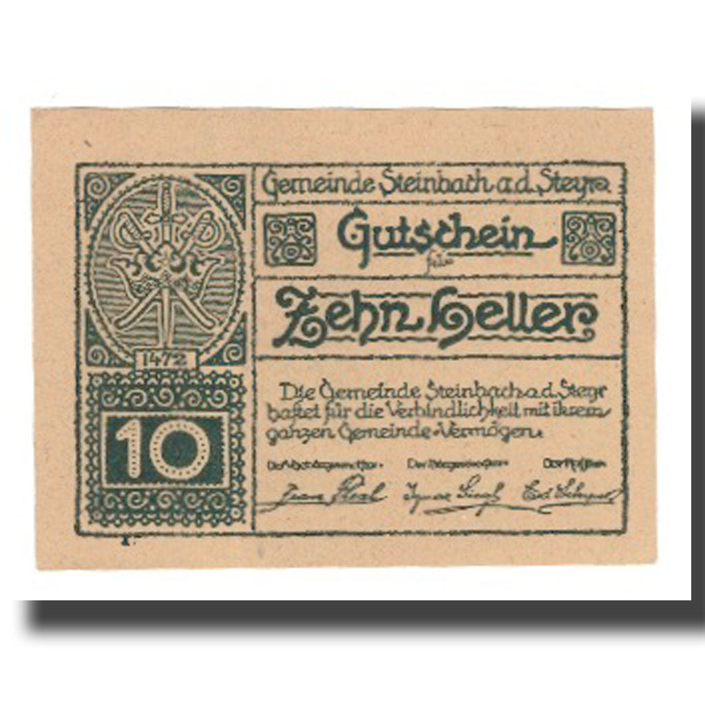 Banknot, Austria, Steinbach an der Steyr O.Ö. Gemeinde, 10 Heller, Batiment