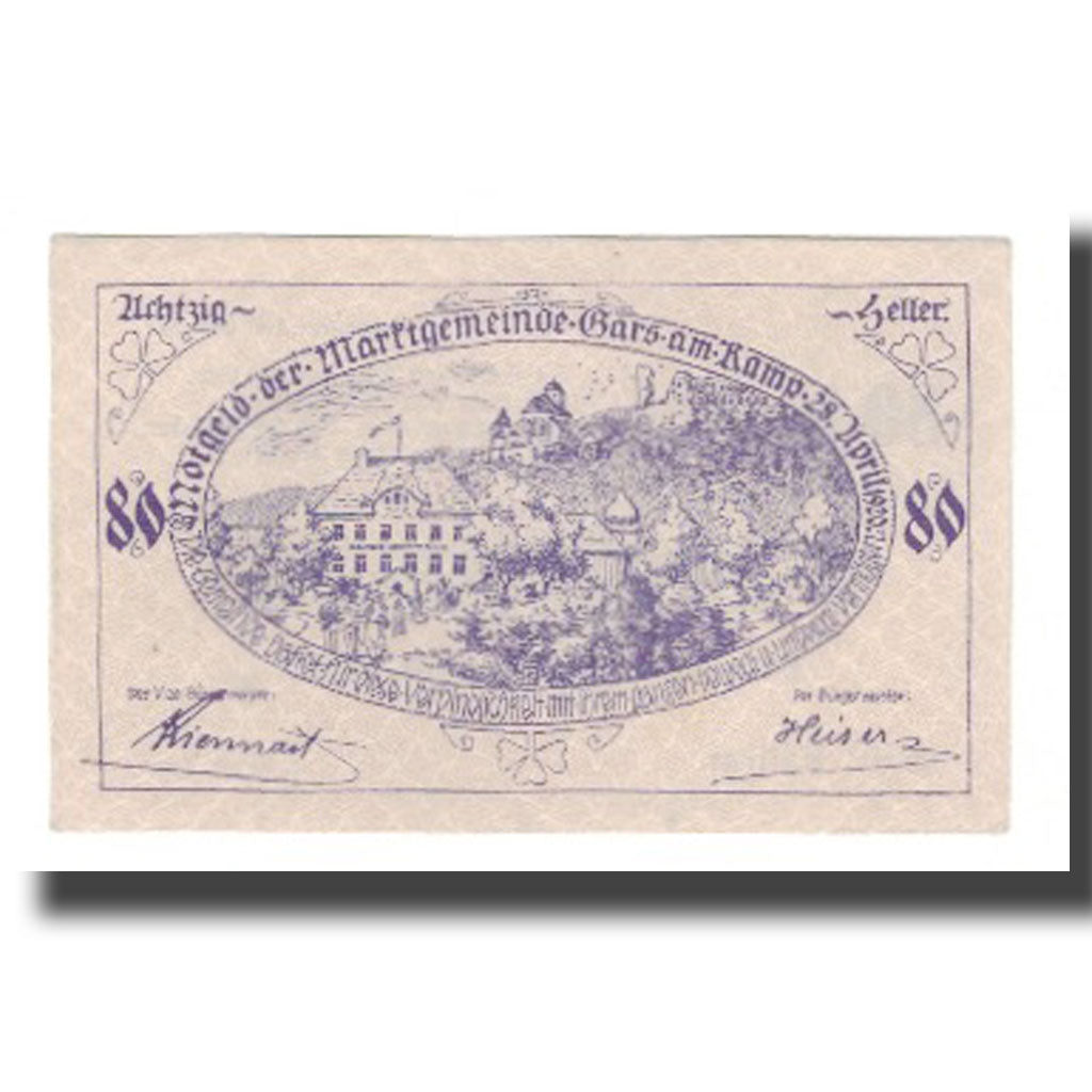 Banknot, Austria, Gars am Kamp N.Ö. Marktgemeinde, 80 Heller, Texte, 1920