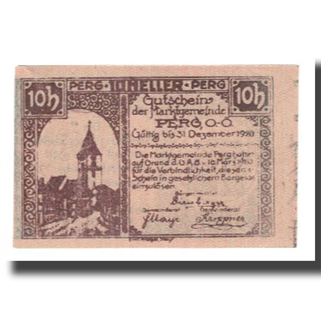 Banknote, Austria, Perg O.Ö. Marktgemeinde, 10 Heller, personnage, 1920