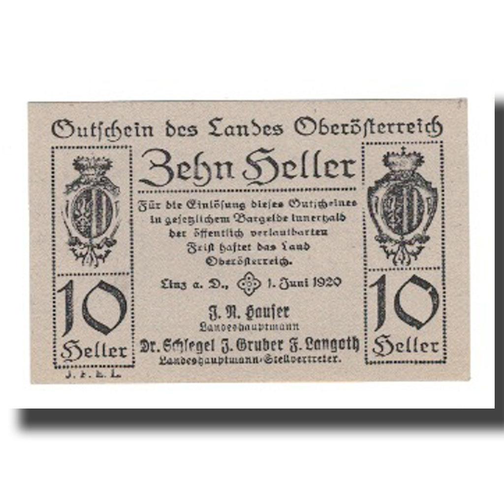Banknote, Austria, Oberösterreich O.Ö. Land, 10 Heller, N.D, 1920, 1920-06-01