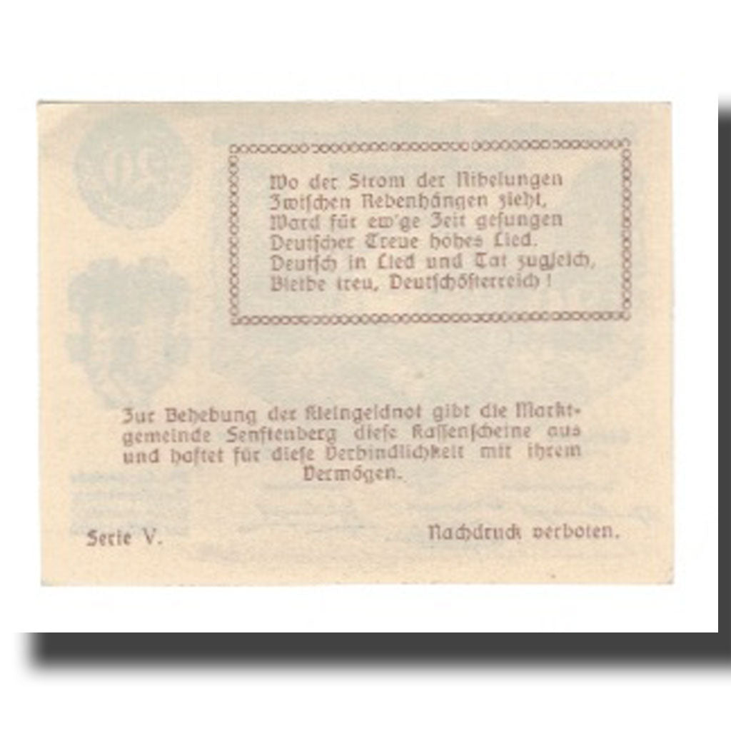 Banknot, Austria, Senftenberg N.Ö. Gemeinde, 20 Heller, Texte, 1920