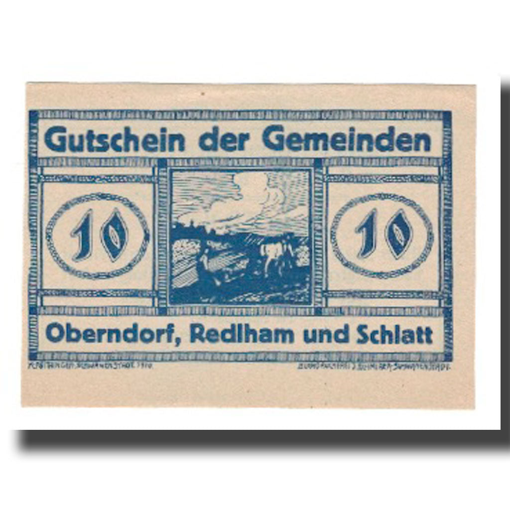 Banknot, Austria, Oberndorf Redlham Schlatt O.Ö. Gemeinden, 10 Heller, Texte