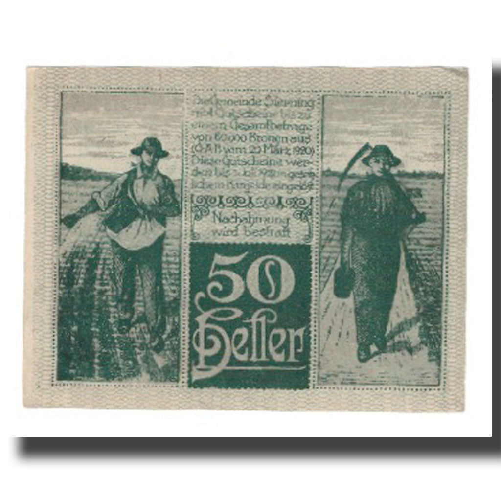 Banknot, Austria, Sierning O.Ö. Gemeinde, 50 Heller, personnage, 1921