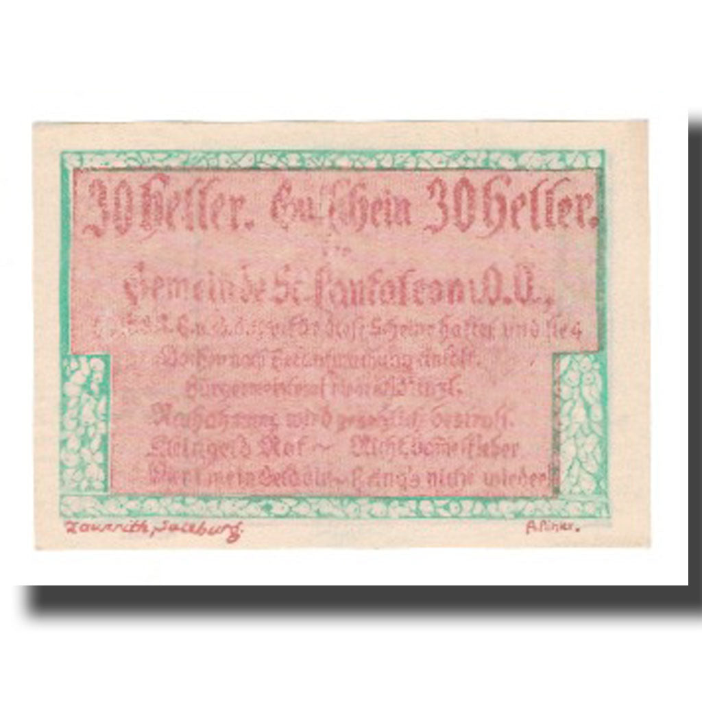 Banknot, Austria, St. Pantaleon O.Ö. Gemeinde, 30 Heller, Eglise, 1920