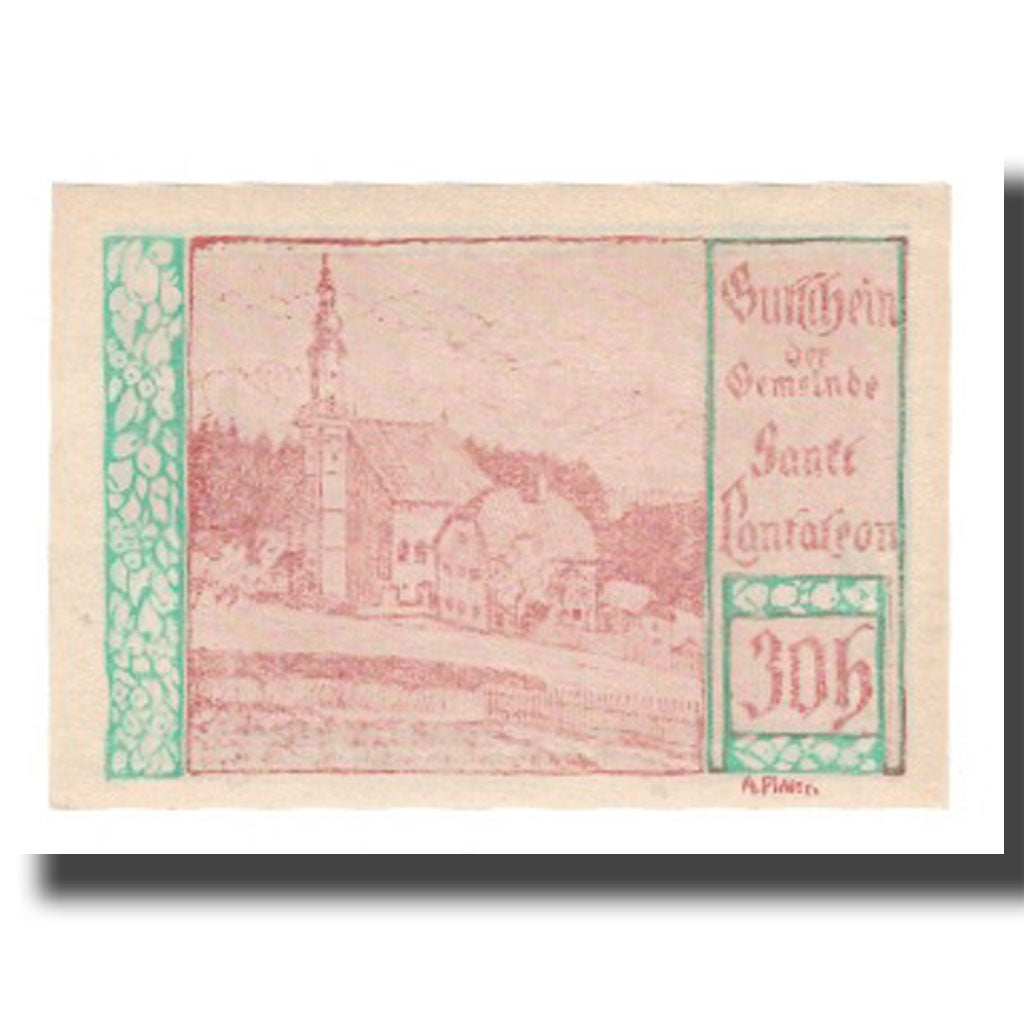 Banknot, Austria, St. Pantaleon O.Ö. Gemeinde, 30 Heller, Eglise, 1920