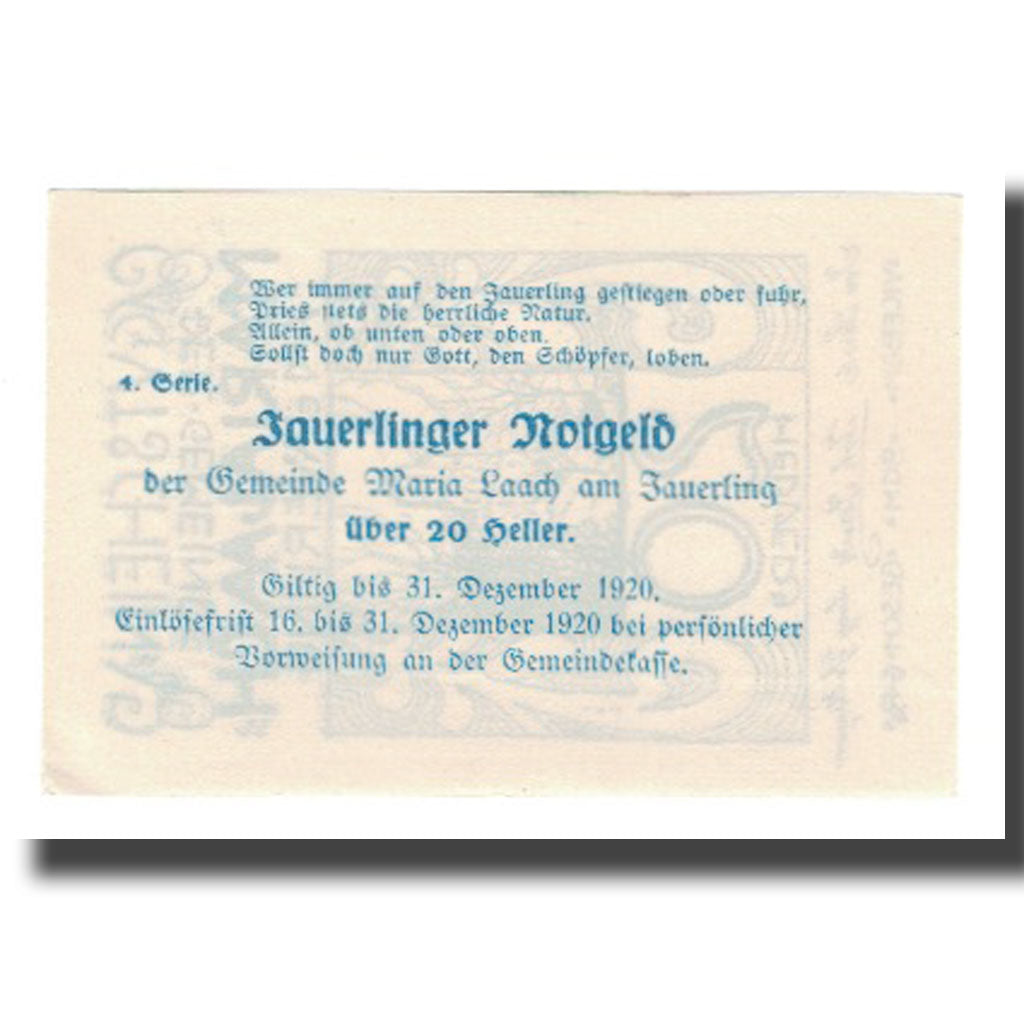 Geldschein, Österreich, Maria-Laach am Jauerling Gemeinde, 20 Heller, Texte 2