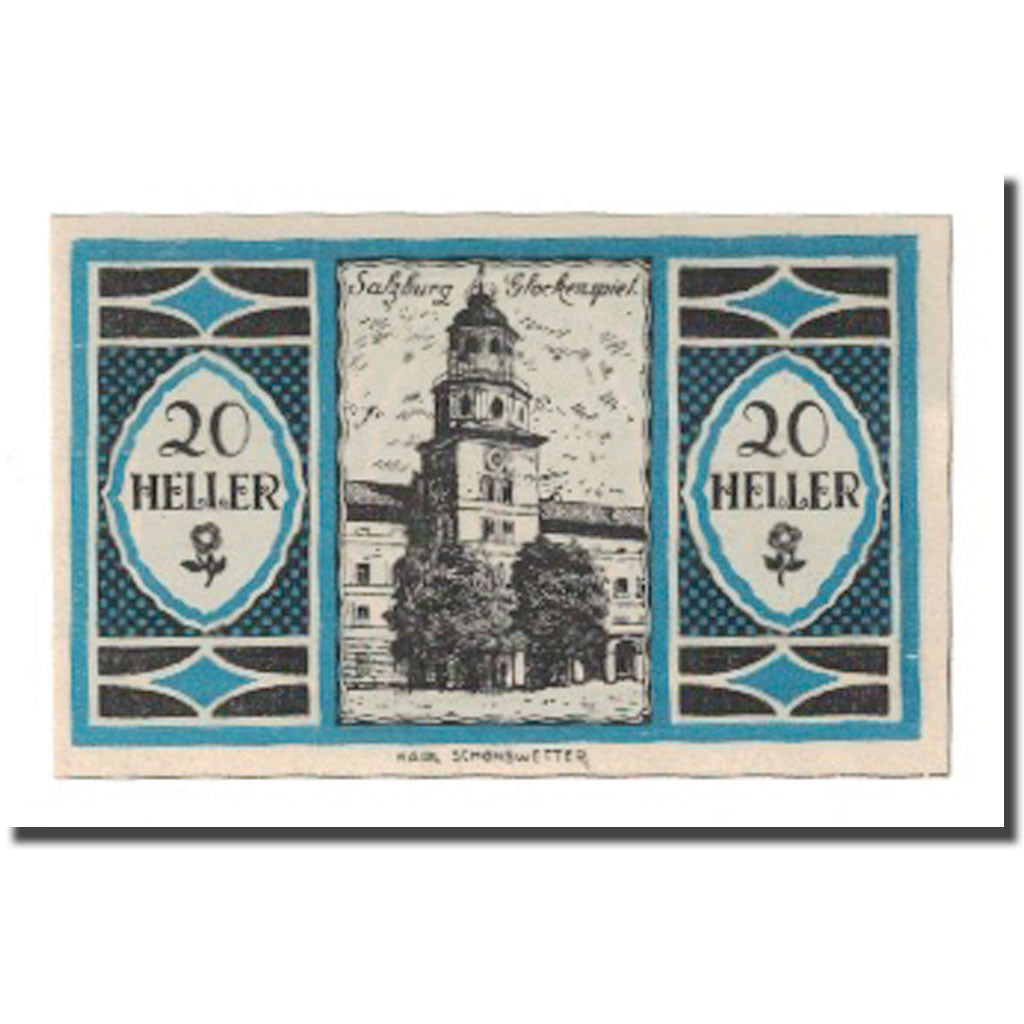 Banknote, Austria, Salzburg Sbg. Stadt, 20 Heller, Batiment, 1920, AU(55-58)