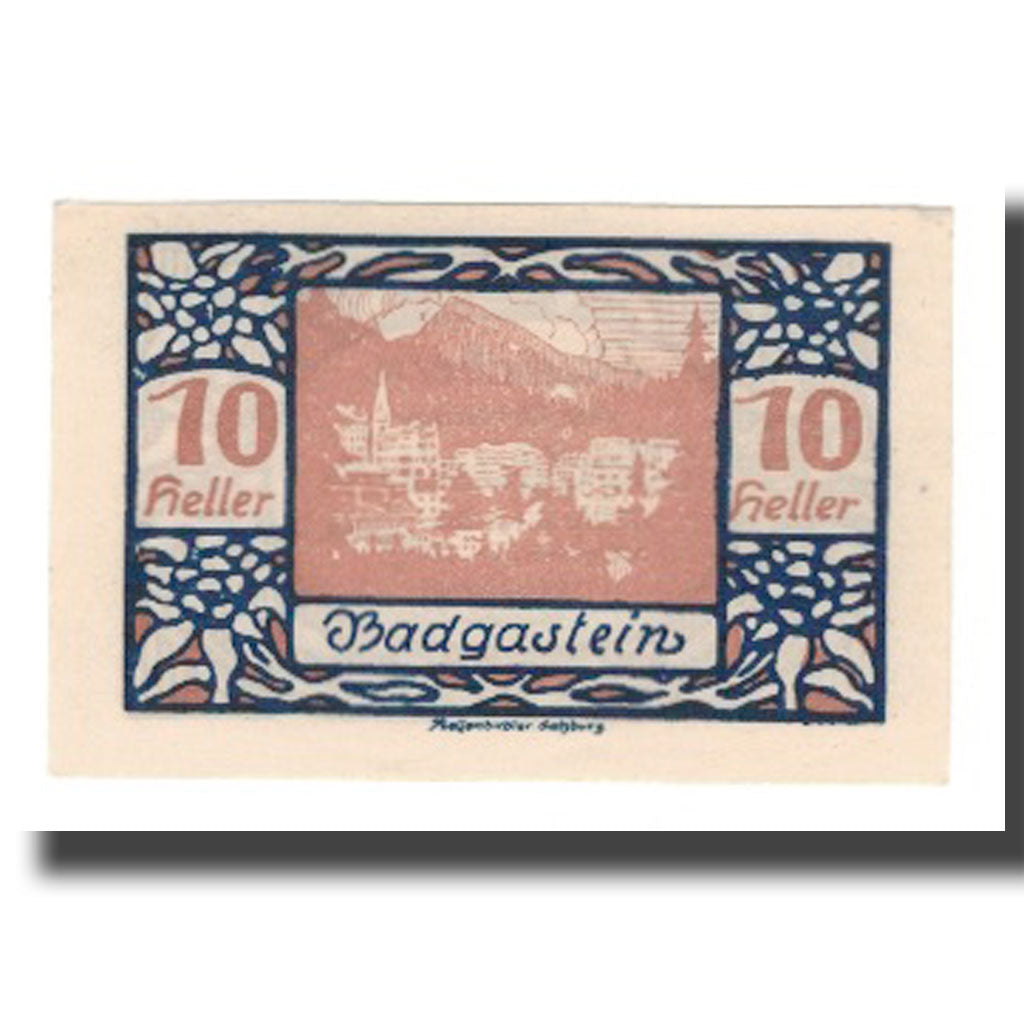 Banknote, Austria, Bad Gastein Sbg. Gemeinde, 10 Heller, paysage, 1920