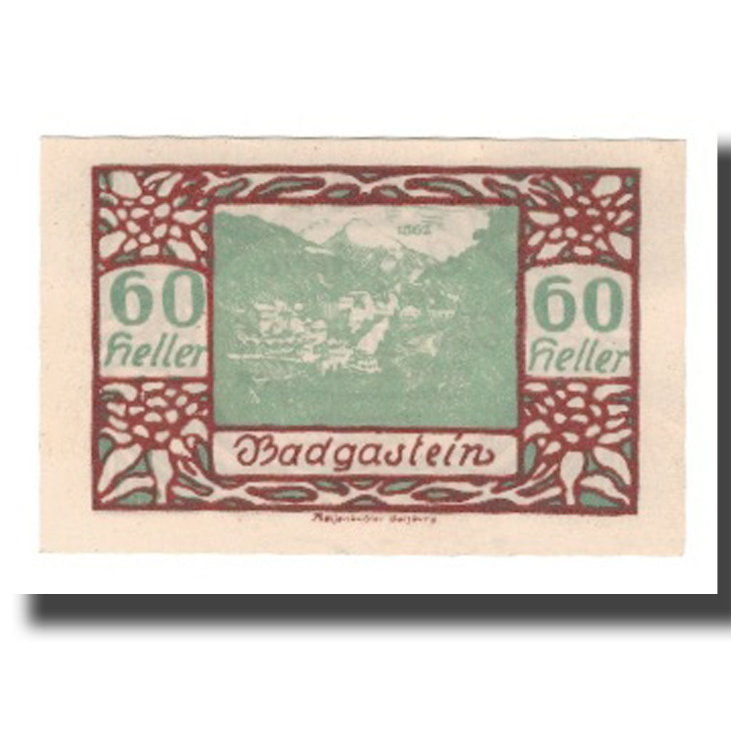 Banknot, Austria, Bad Gastein Sbg. Gemeinde, 60 Heller, paysage 2, 1920