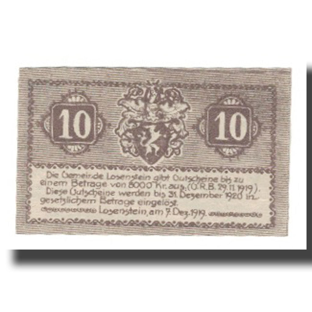 Geldschein, Österreich, Losenstein O.Ö. Gemeinde, 10 Heller, Blason, 1920