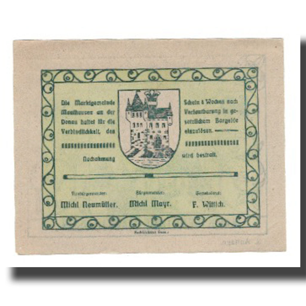 Geldschein, Österreich, Mauthausen O.Ö. Marktgemeinde, 50 Heller, chateau 2