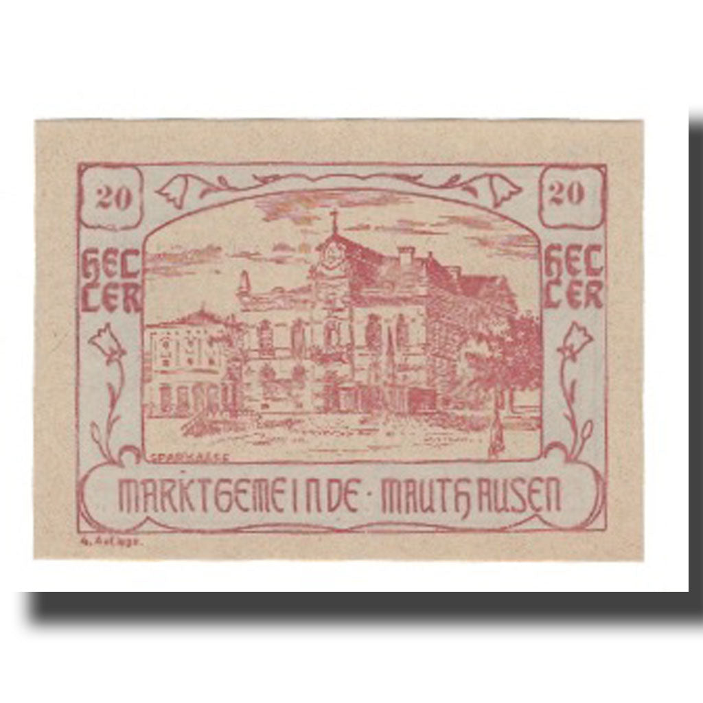 Banknot, Austria, Mauthausen O.Ö. Marktgemeinde, 20 Heller, monument 2