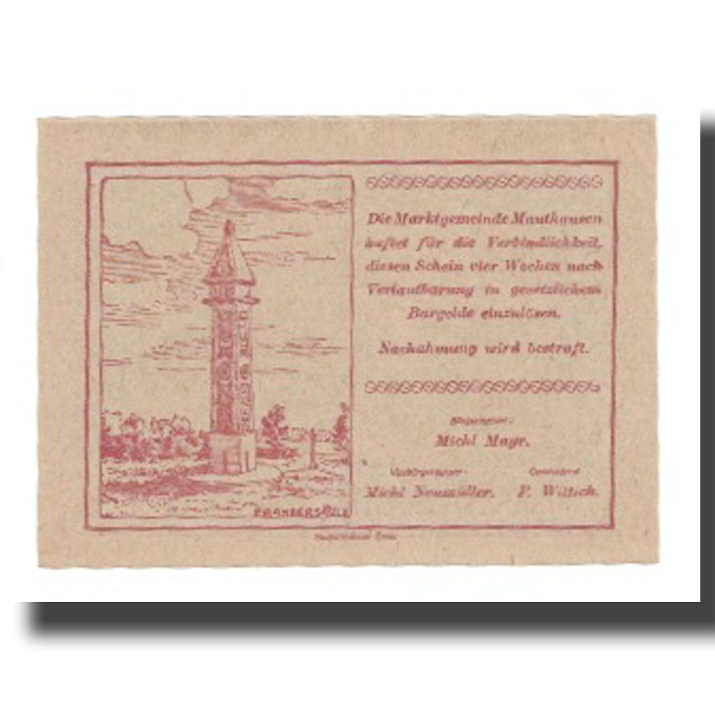 Banknot, Austria, Mauthausen O.Ö. Marktgemeinde, 20 Heller, monument 2