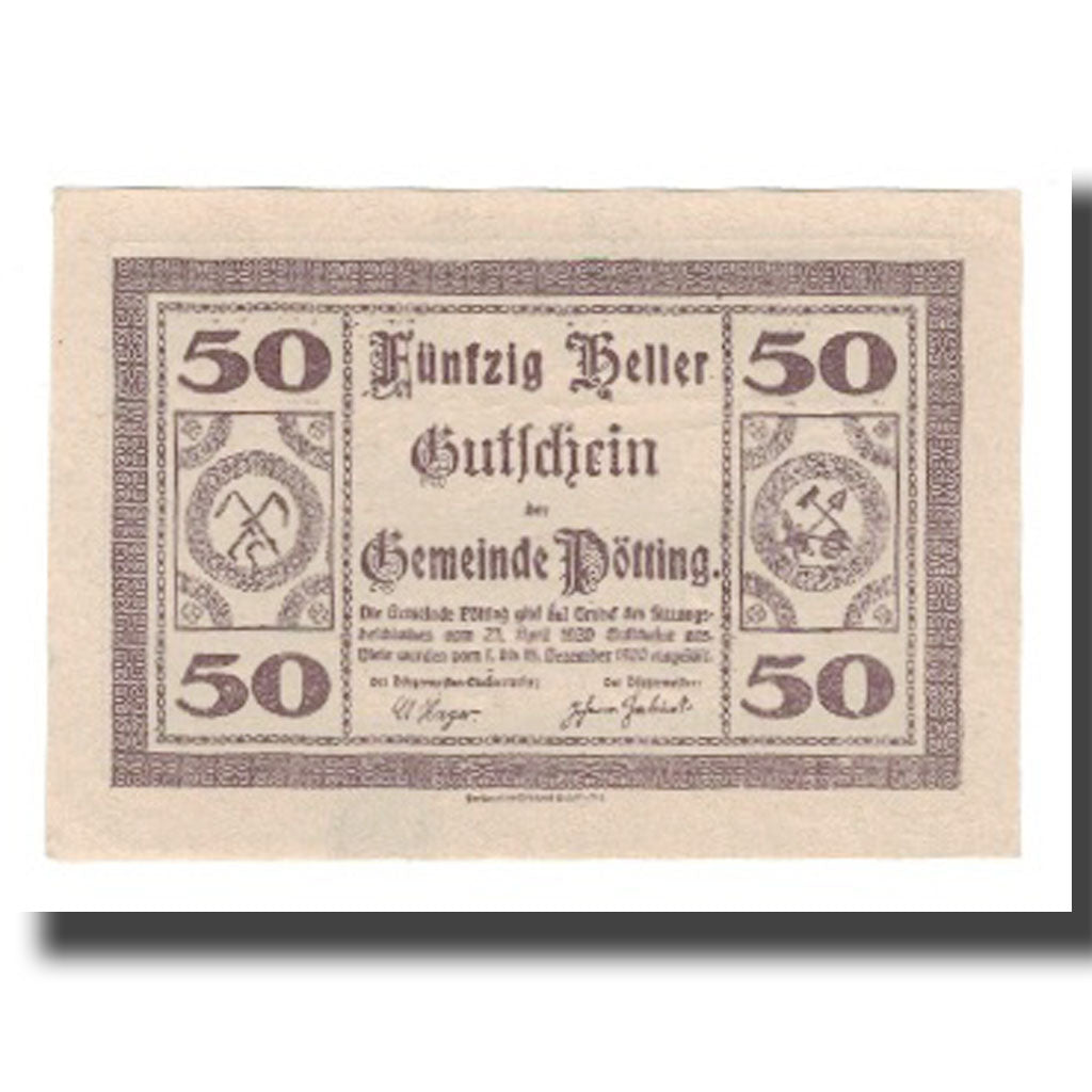 Geldschein, Österreich, Pötting, 50 Heller, village, 1920, 1920-12-15, VZ