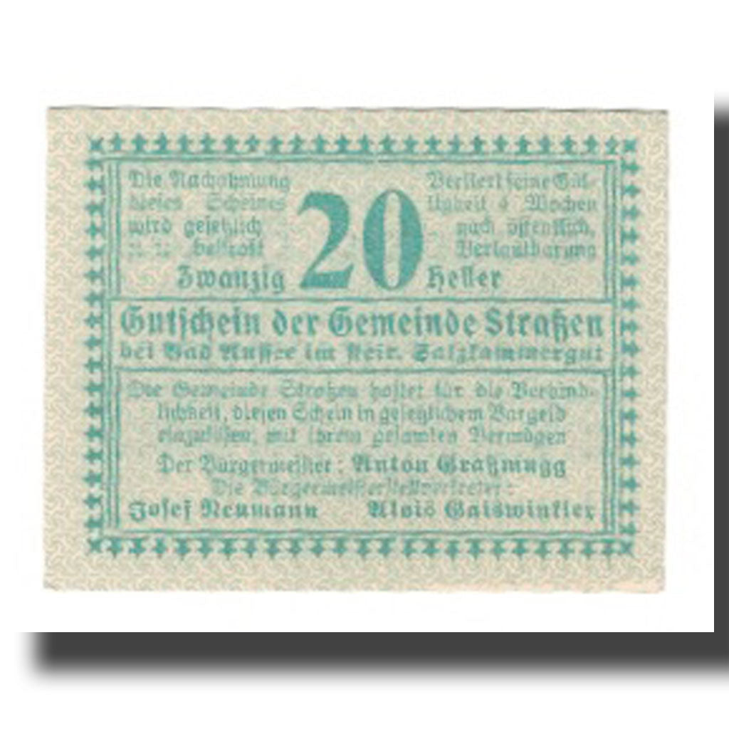Banknote, Austria, Strassen, 20 Heller, Texte, 1920, 1920-08-31, AU(55-58)