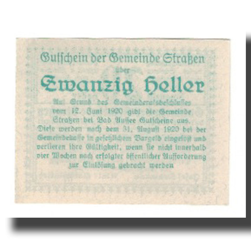 Banknote, Austria, Strassen, 20 Heller, Texte, 1920, 1920-08-31, AU(55-58)
