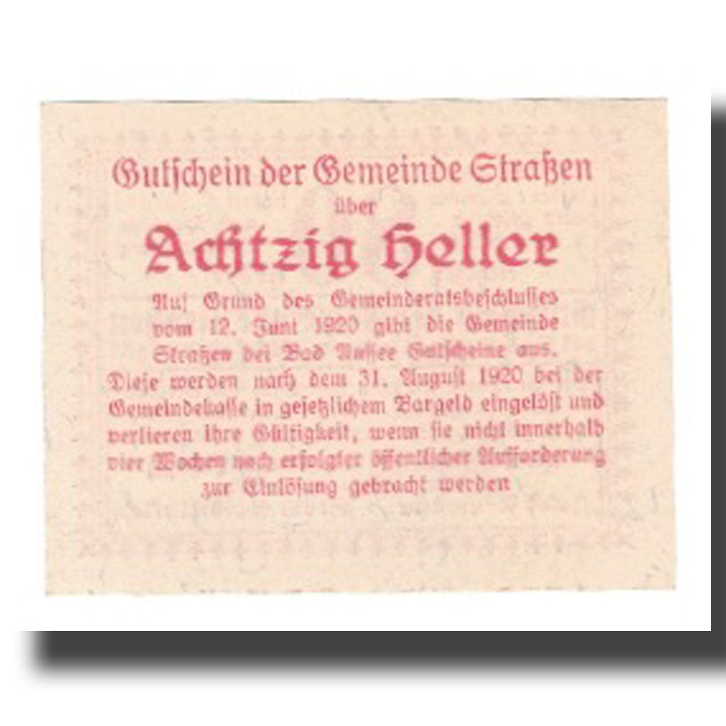 Geldschein, Österreich, Strassen, 80 Heller, texte 1, 1920, 1920-08-31, VZ