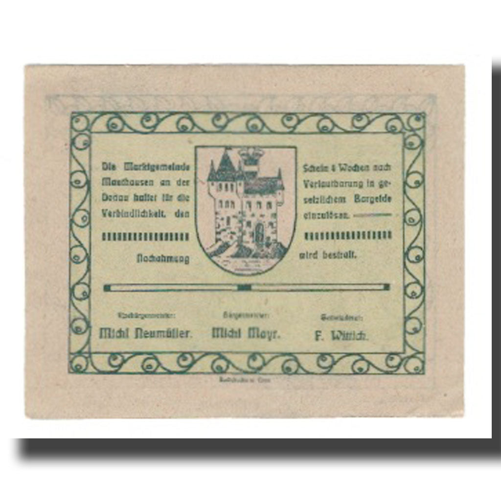Geldschein, Österreich, Mauthausen O.Ö. Marktgemeinde, 50 Heller, château