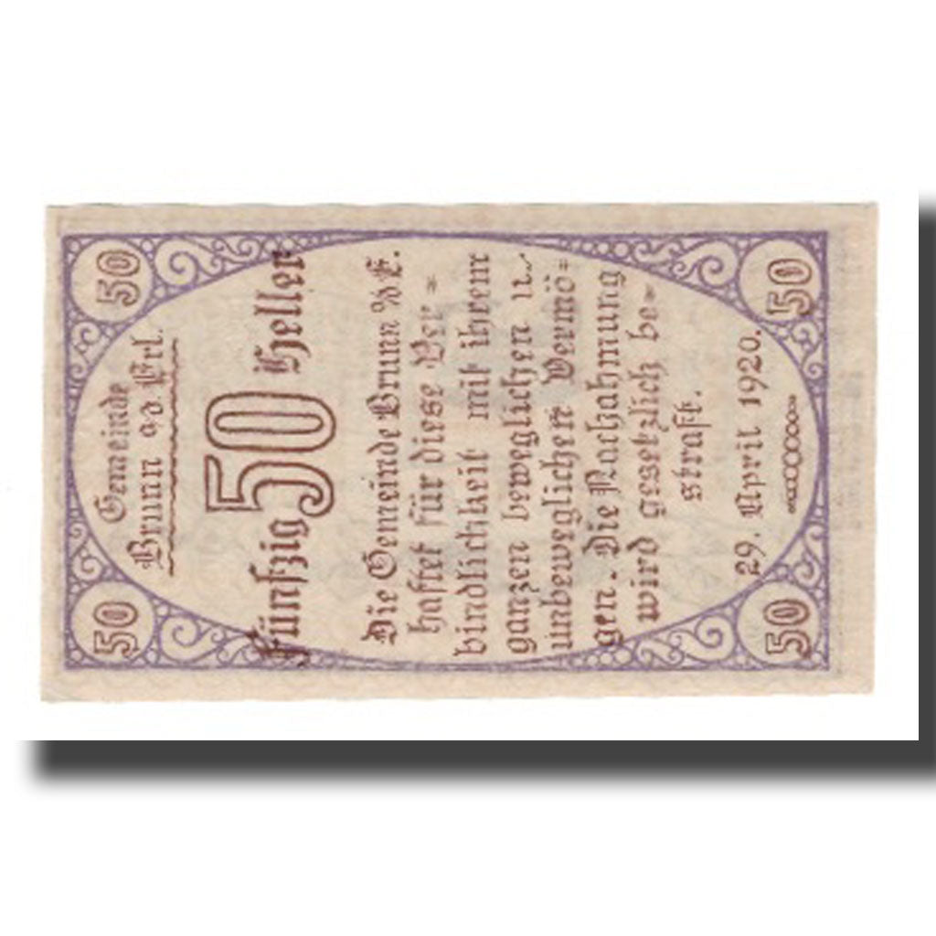Banknote, Austria, Brunn an der Erlauf Gemeinde, 50 Heller, Texte, 1920