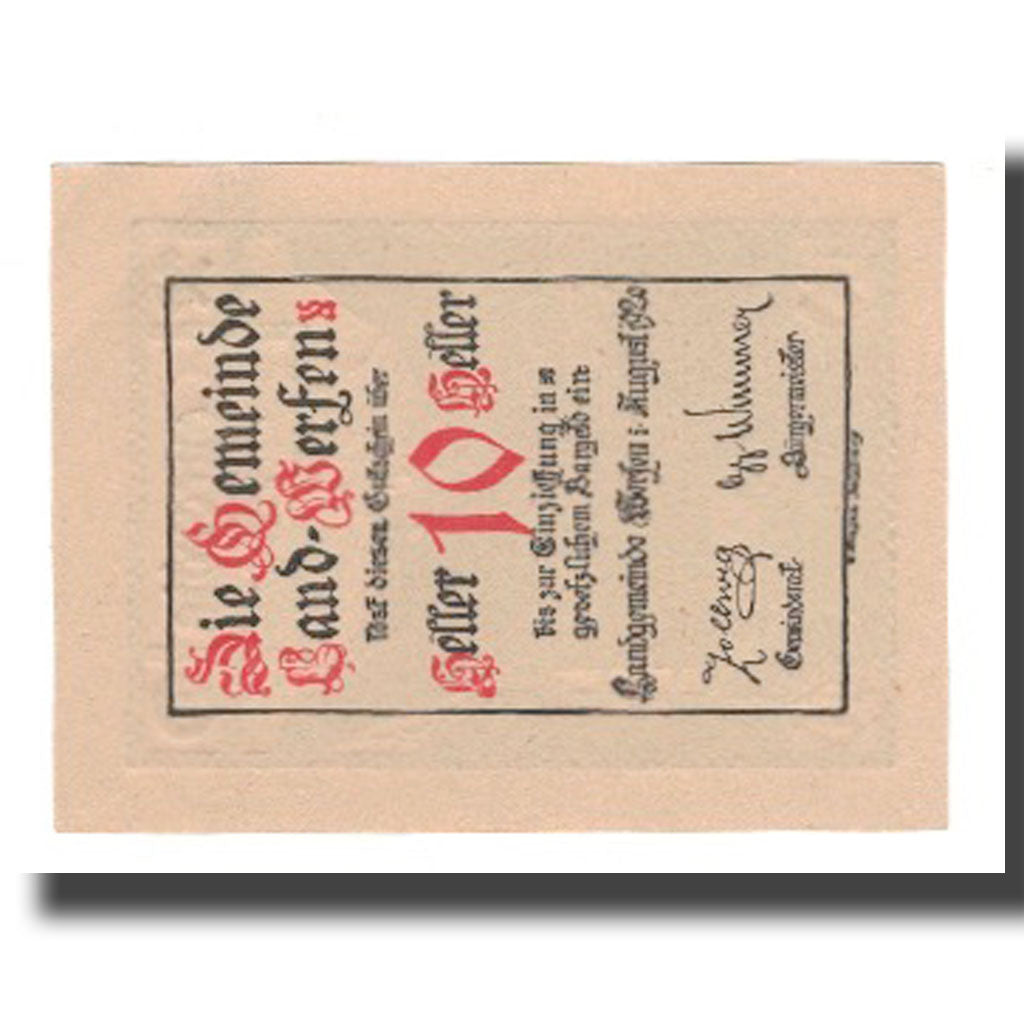 Banknot, Austria, Werfen Land Sbg. Gemeinde, 10 Heller, paysage, 1920, Undated