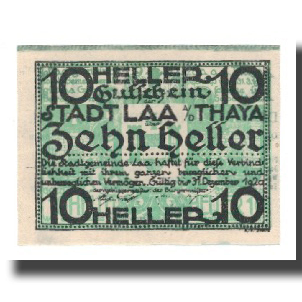 Banknote, Austria, Laa An Der Thaya, Stadtgemeinde, 10 Heller, Texte, 1920