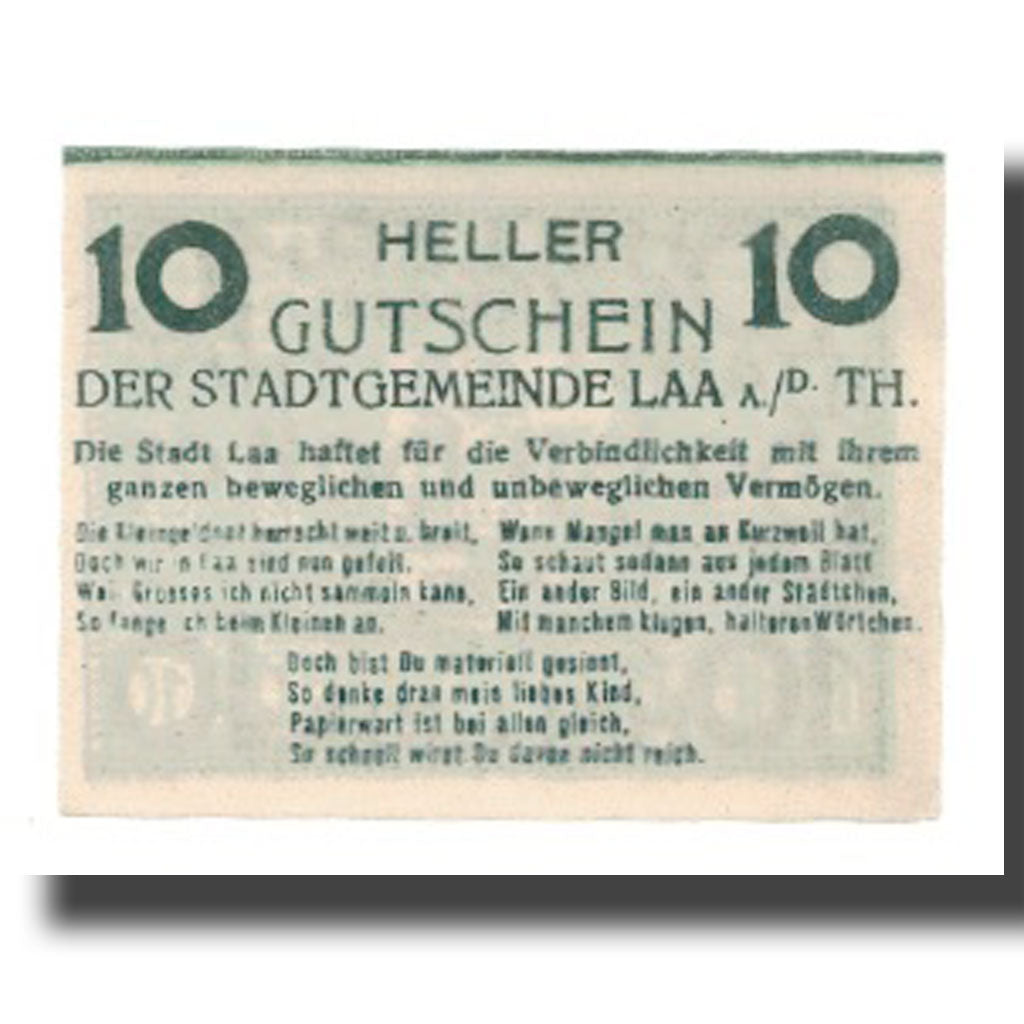 Banknote, Austria, Laa An Der Thaya, Stadtgemeinde, 10 Heller, texte 1, 1920