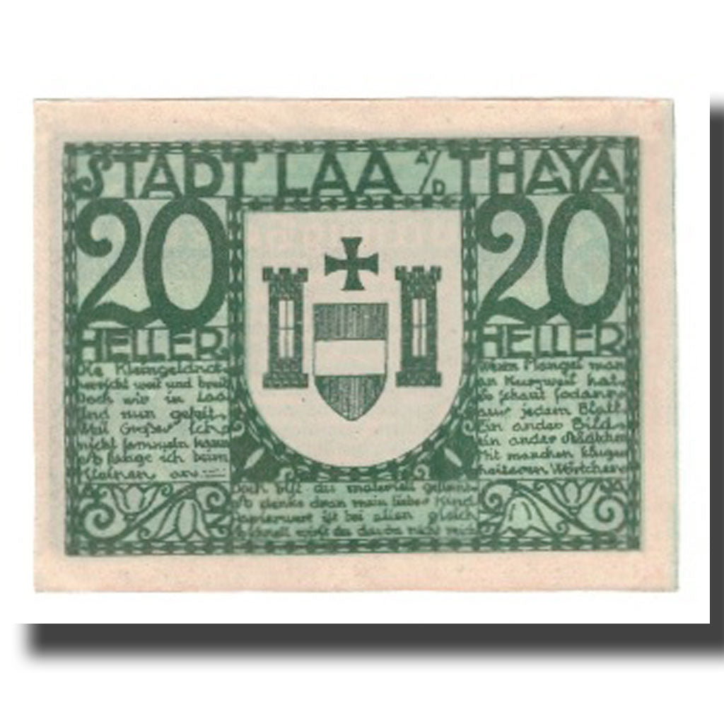 Banknote, Austria, Laa An Der Thaya, Stadtgemeinde, 20 Heller, Texte 2, 1920