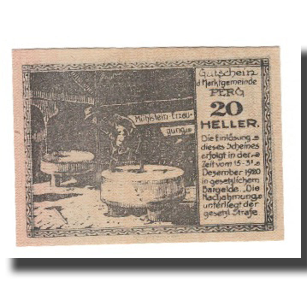 Geldschein, Österreich, Perg O.Ö. Marktgemeinde, 20 Heller, Texte, 1920