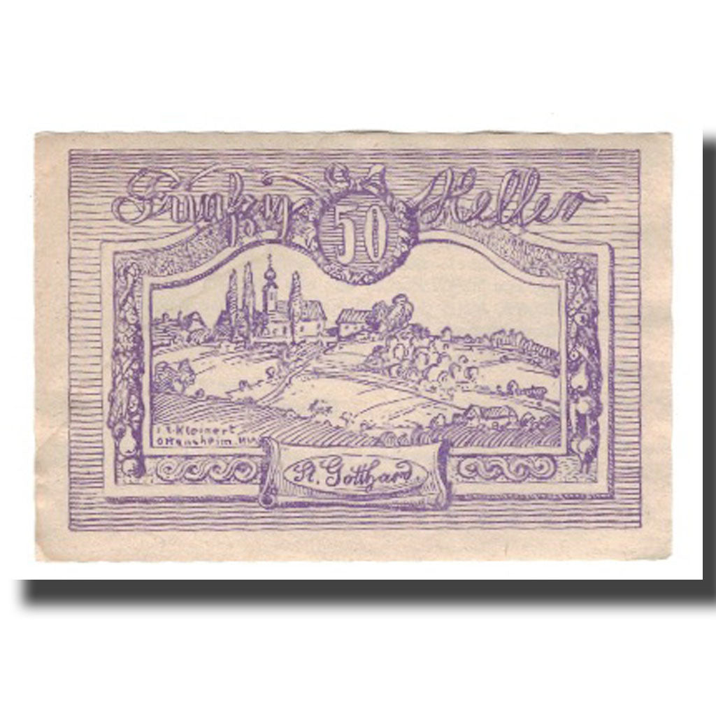 Banknot, Austria, St. Gotthard O.Ö. Gemeinde, 50 Heller, Texte, 1920