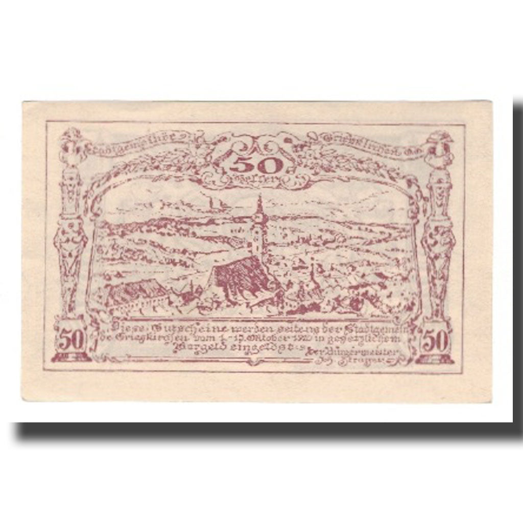 Geldschein, Österreich, Grieskirchen O.Ö. Stadtgemeinde, 50 Heller, valeur
