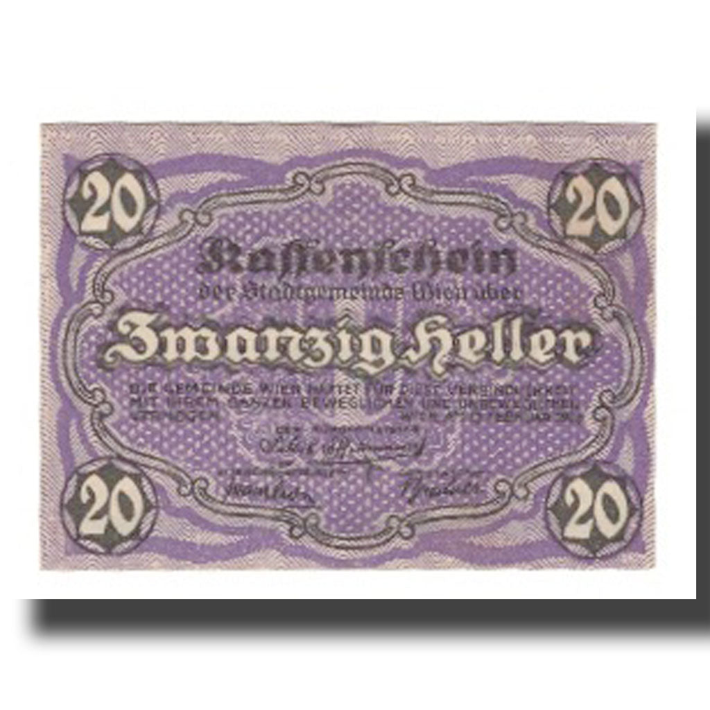 Banknote, Austria, Wien N.Ö. Stadtgemeinde, 20 Heller, Texte, 1920, 1920-06-30
