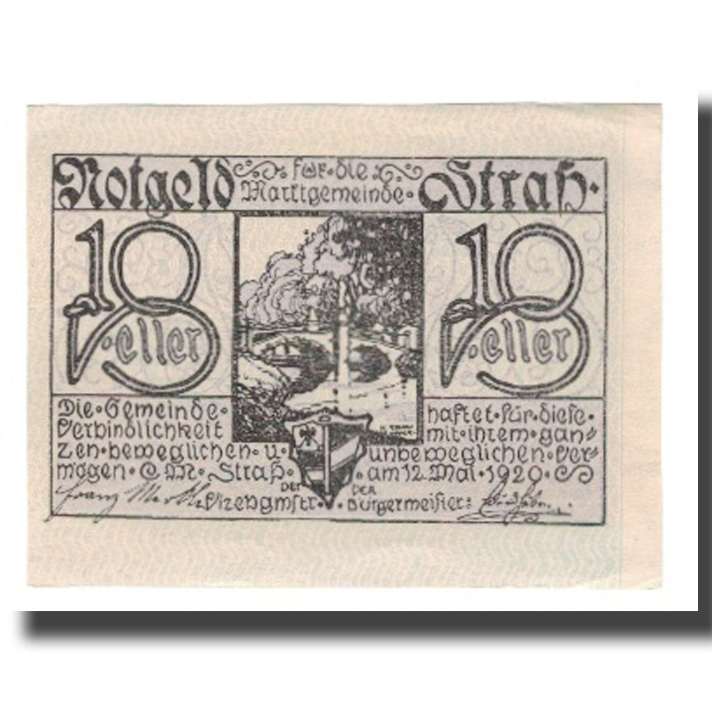 Banknot, Austria, Straß N.Ö. Marktgemeinde, 10 Heller, Texte, 1920