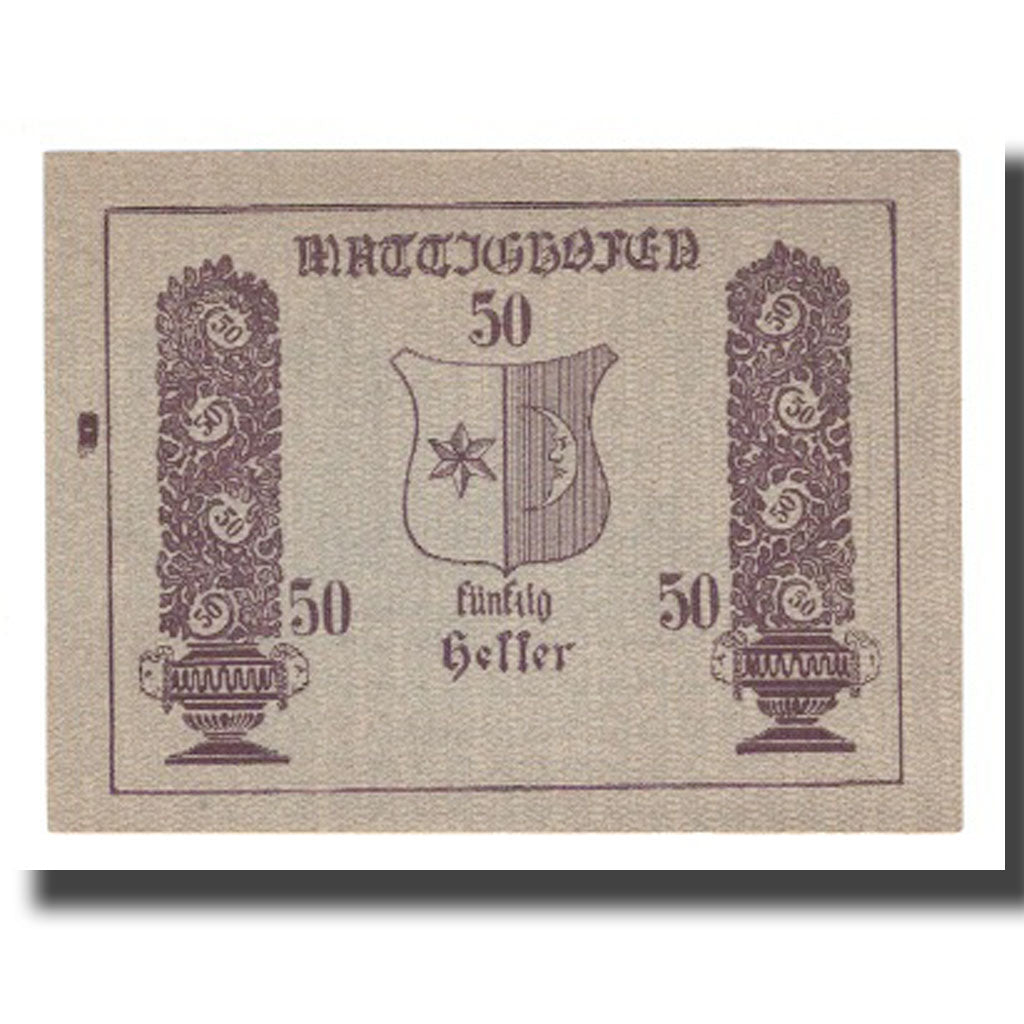 Banconote, Austria, Mattighofen O.Ö. Marktgemeinde, 50 Heller, Eglise, 1920