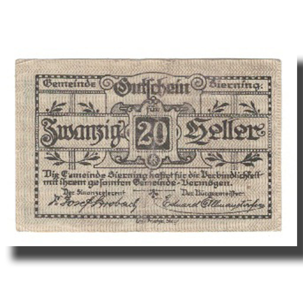 Banknot, Austria, Sierning O.Ö. Gemeinde, 20 Heller, personnage, 1921