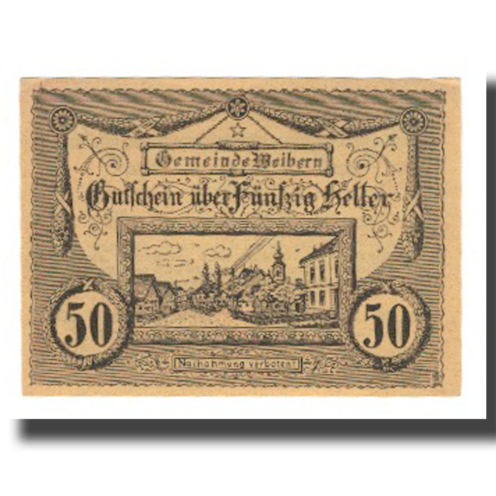 Geldschein, Österreich, Weibern O.Ö. Gemeinde, 50 Heller, Texte, 1920, VZ