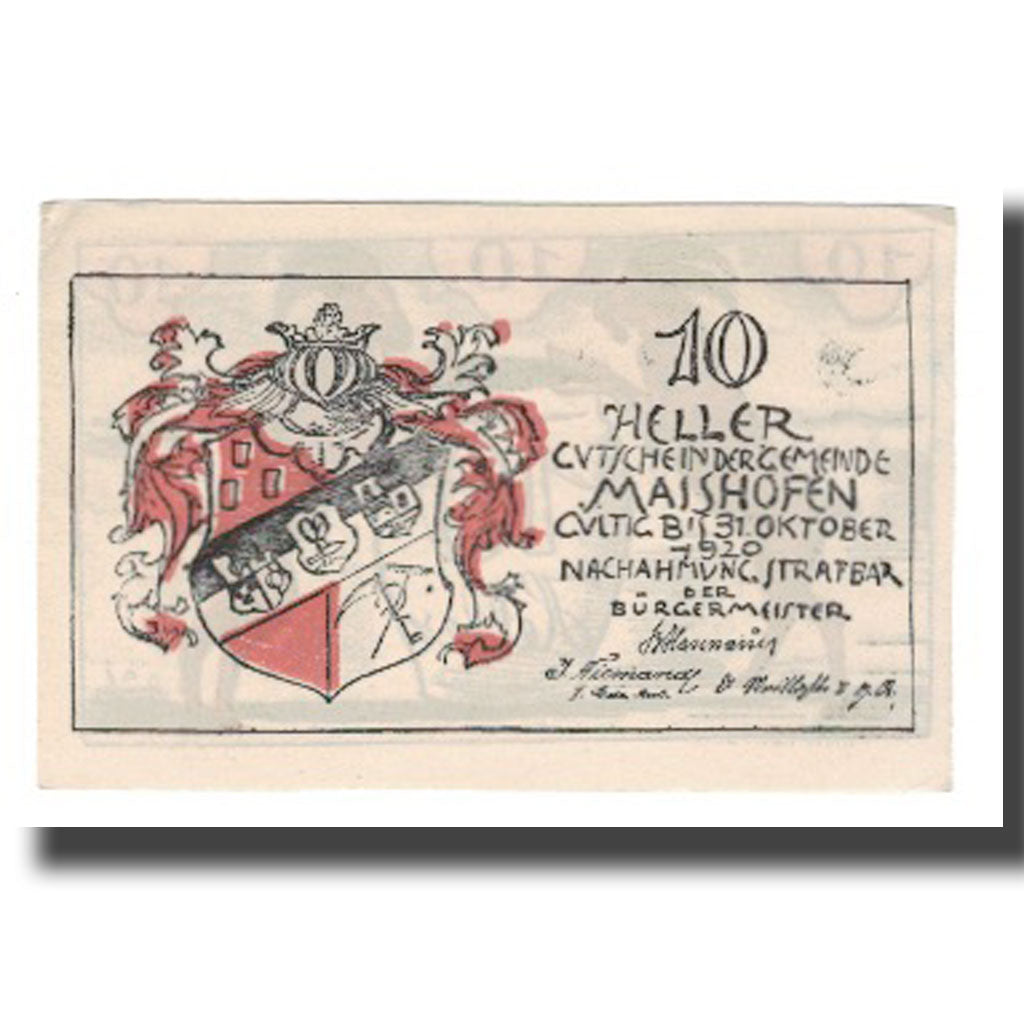 Banknot, Austria, Maishofen Sbg. Gemeinde, 10 Heller, Animaux, 1920, 1920-10-31