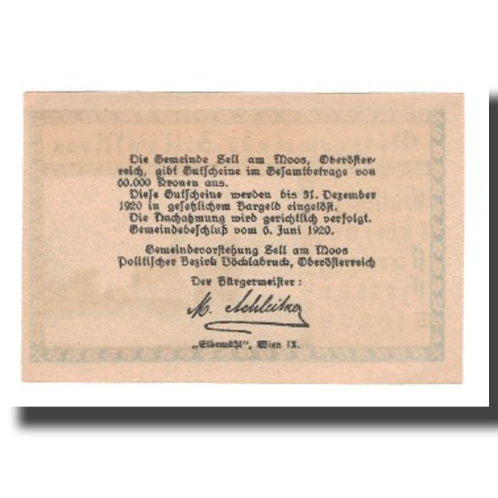 Geldschein, Österreich, Zell am Moos O.Ö. Ortsgemeinde, 50 Heller, Texte