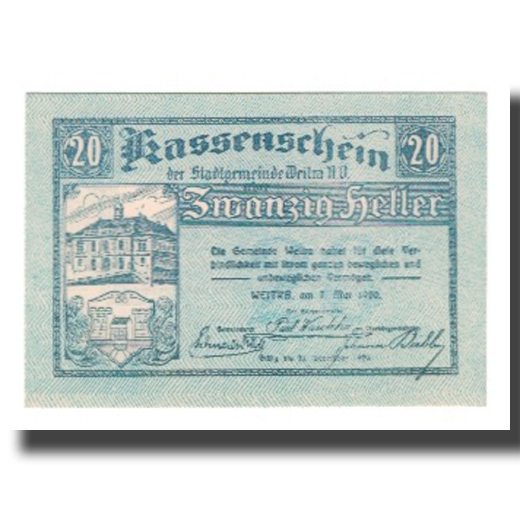 Banknot, Austria, Weitra N.Ö. Stadtgemeinde, 20 Heller, paysage, 1920