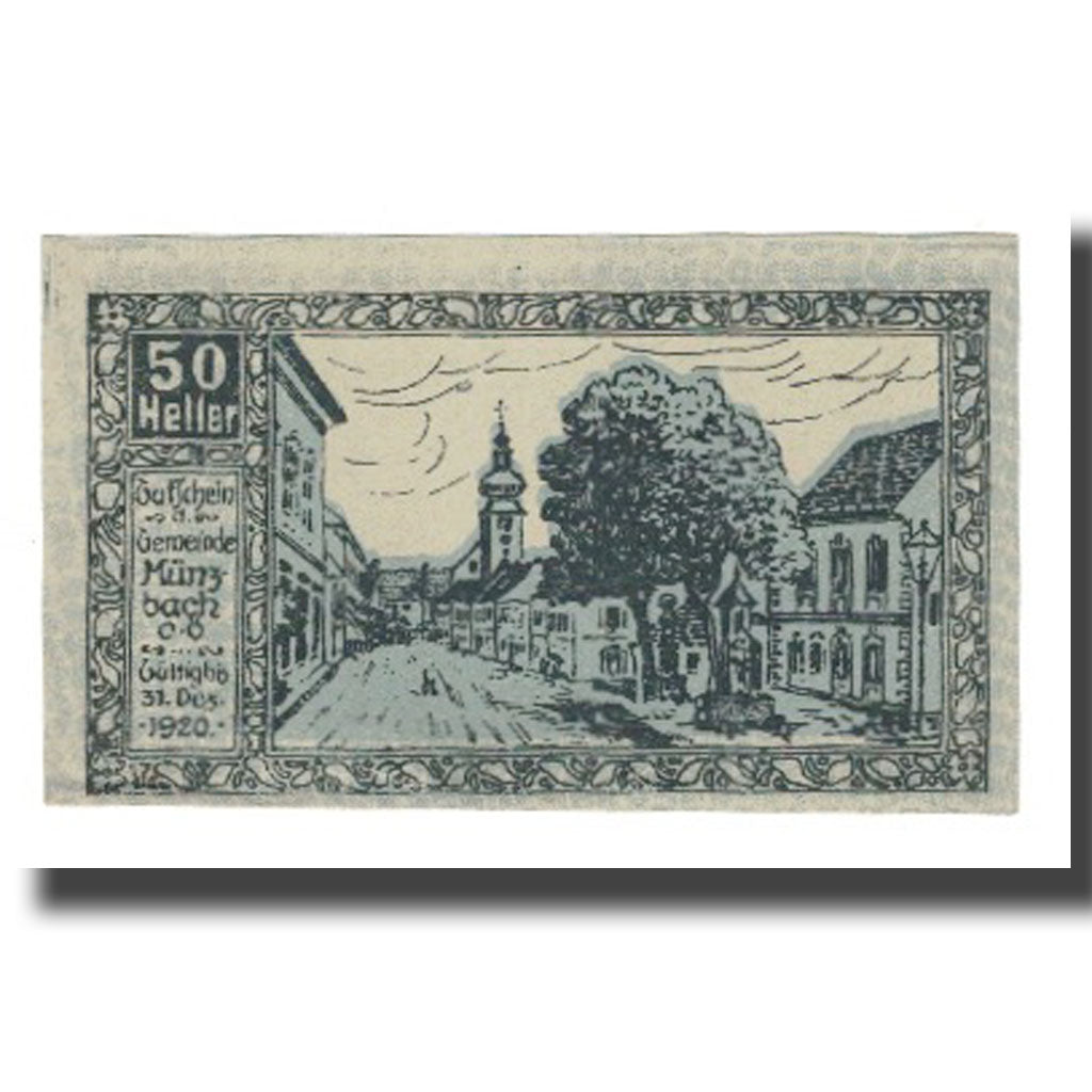 Geldschein, Österreich, Münzbach O.Ö. Gemeinde, 50 Heller, rue, 1920