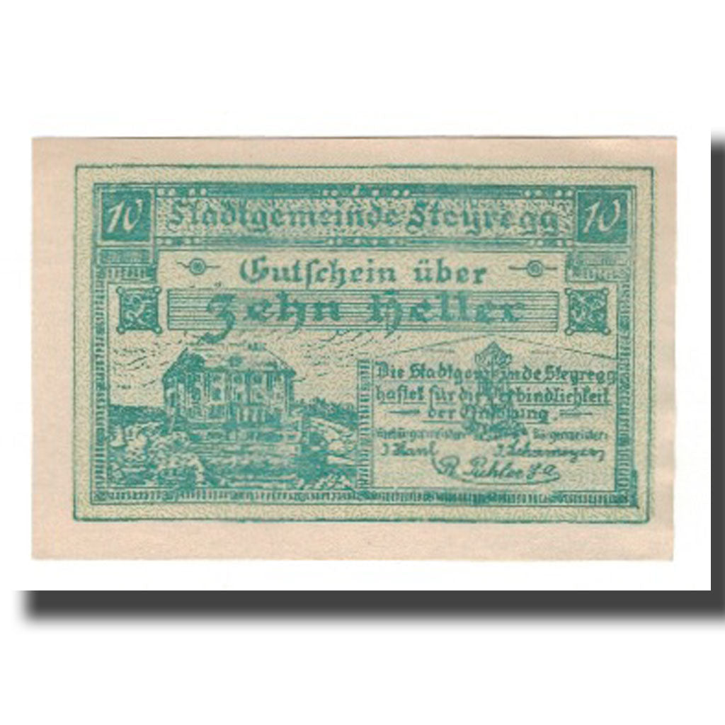 Geldschein, Österreich, Steyregg O.Ö. Stadtgemeinde, 10 Heller, Texte, 1920