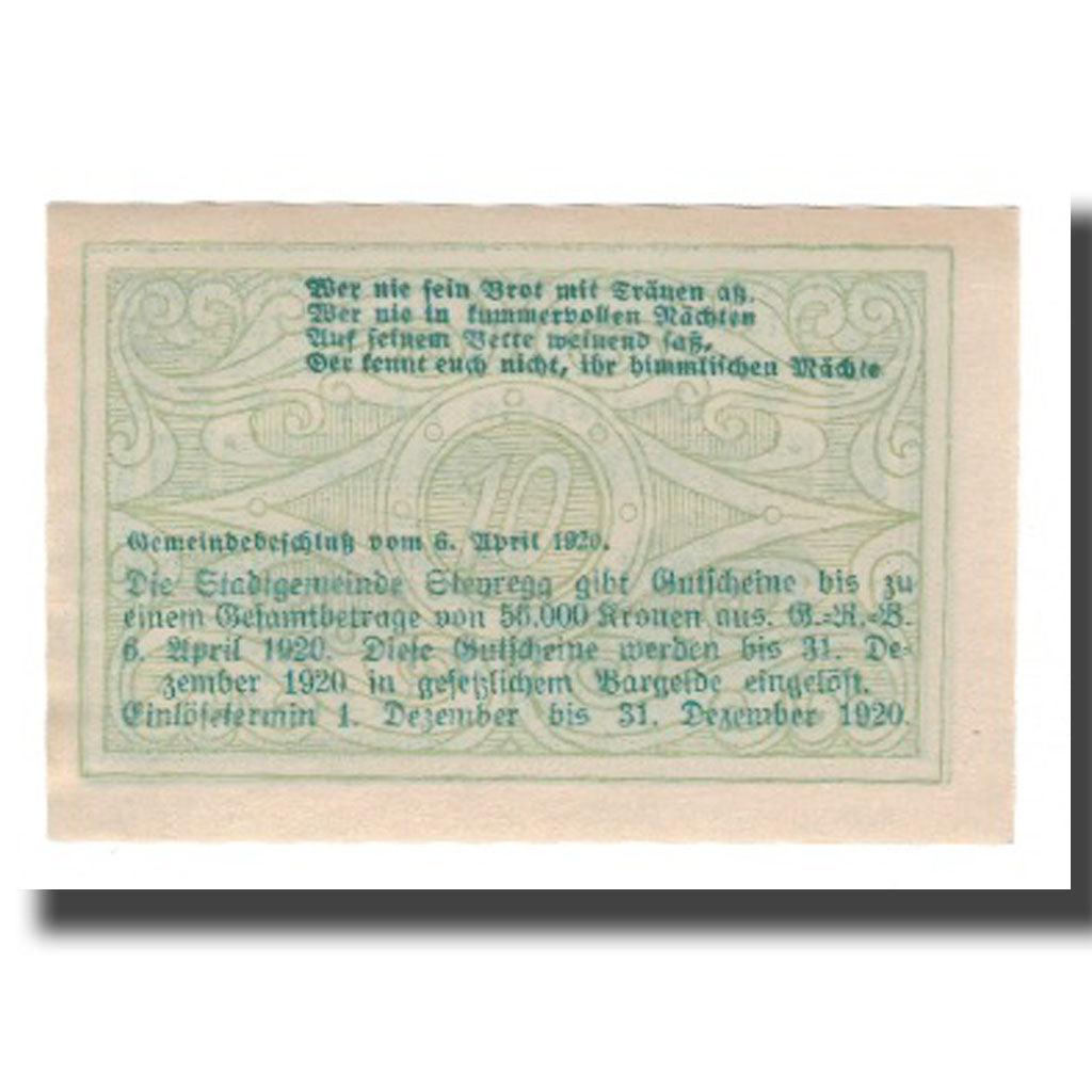 Geldschein, Österreich, Steyregg O.Ö. Stadtgemeinde, 10 Heller, Texte, 1920