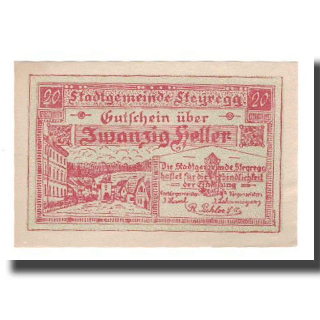Geldschein, Österreich, Steyregg O.Ö. Stadtgemeinde, 20 Heller, texte 1, 1920
