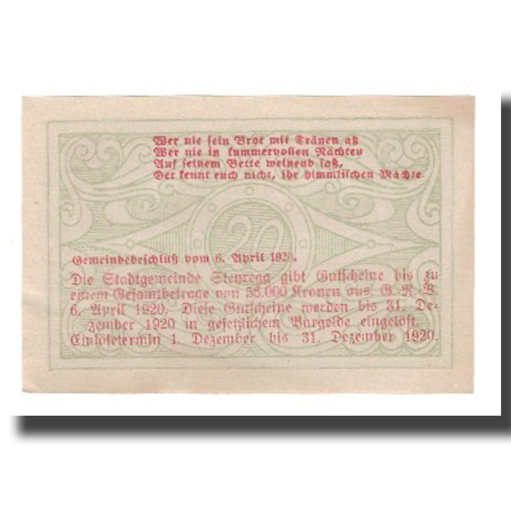 Geldschein, Österreich, Steyregg O.Ö. Stadtgemeinde, 20 Heller, texte 1, 1920