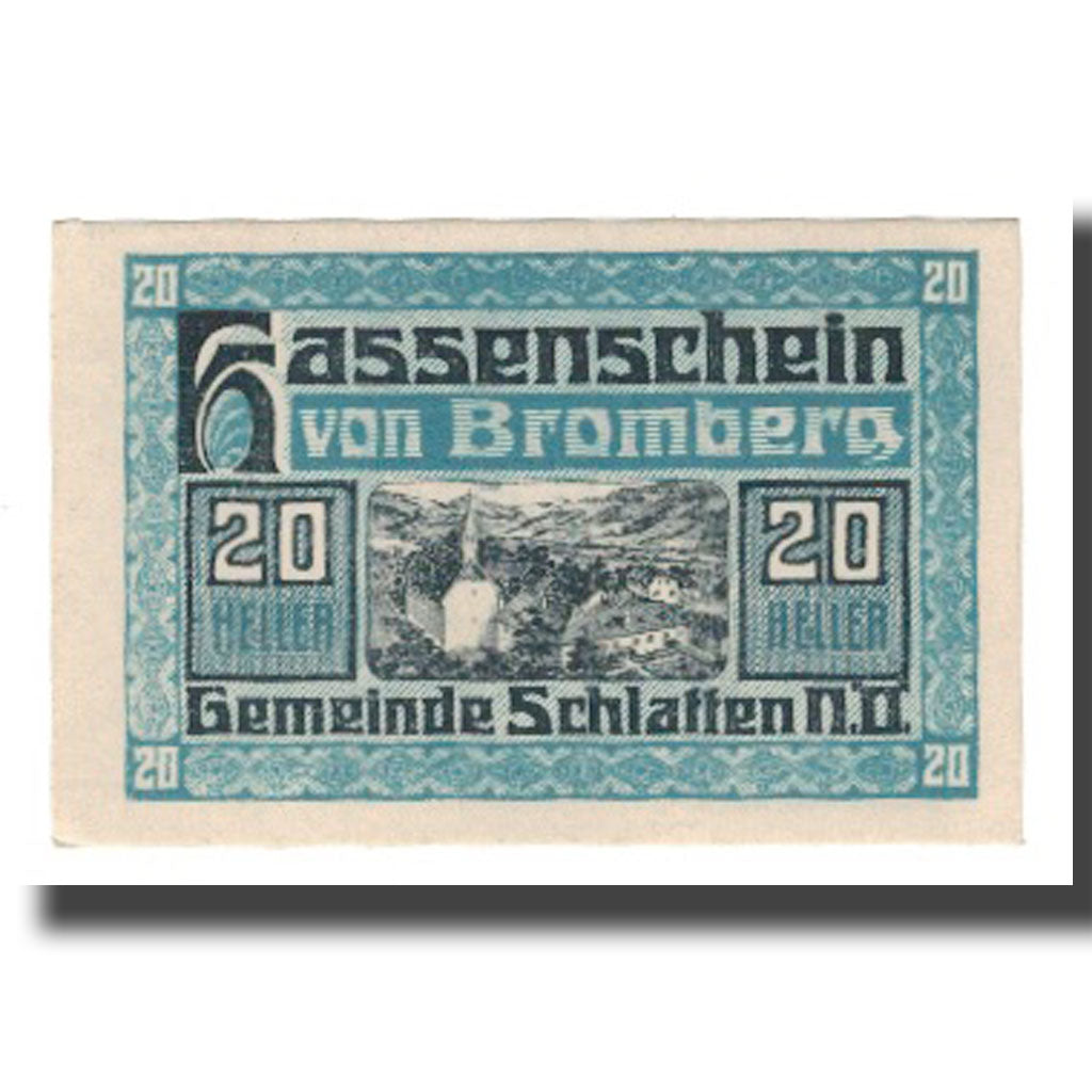 Banknot, Austria, Bromberg Gemeinde Schlatten N.Ö., 20 Heller, Texte, 1920