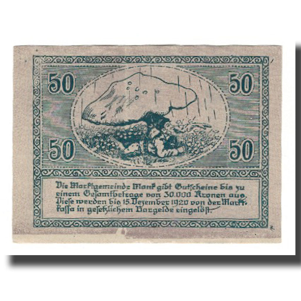 Banknote, Austria, Mank N.Ö. Marktgemeinde, 50 Heller, personnage, 1920