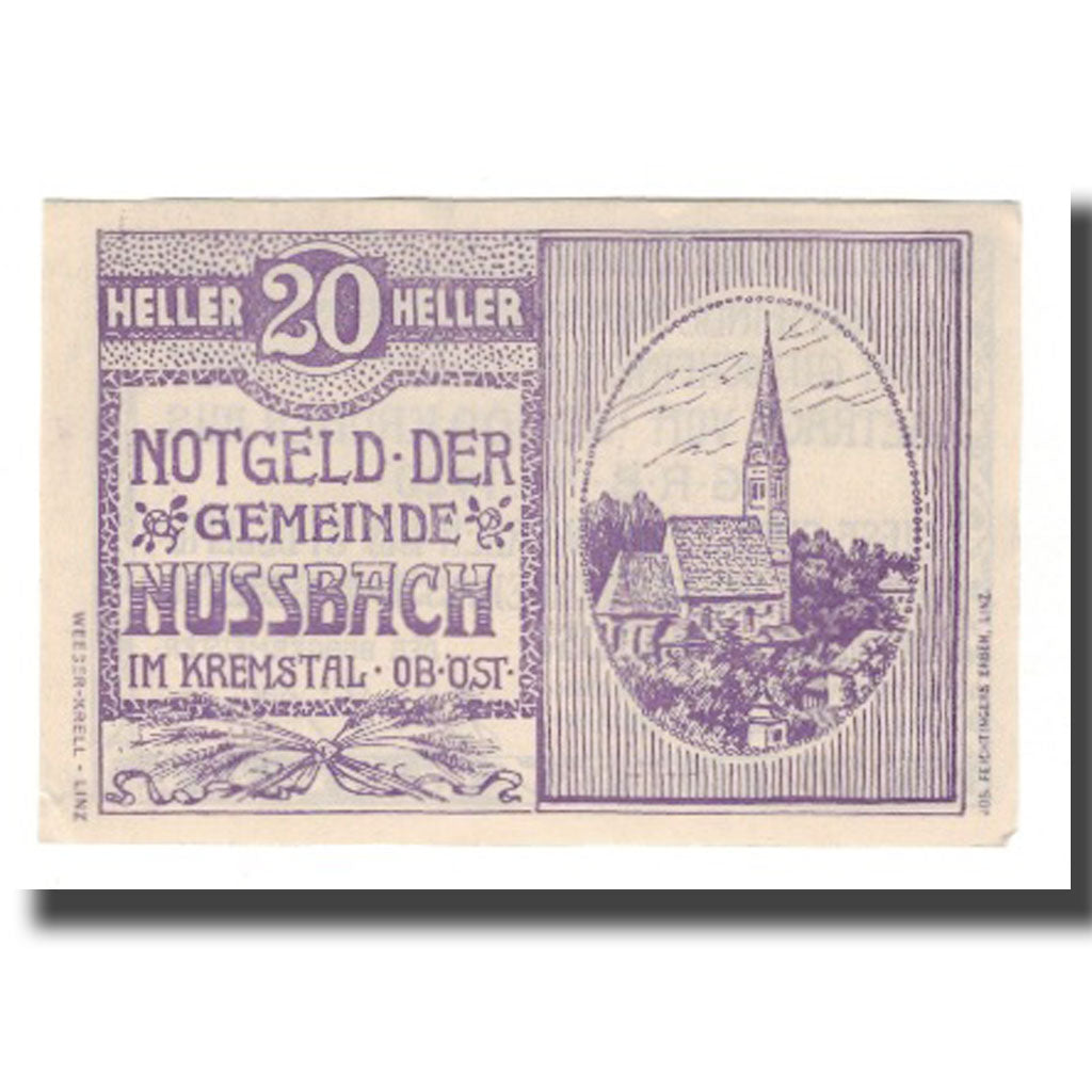 Banknot, Austria, Nussbach im Kremstal O.Ö. Gemeinde, 20 Heller, texte 1, 1920